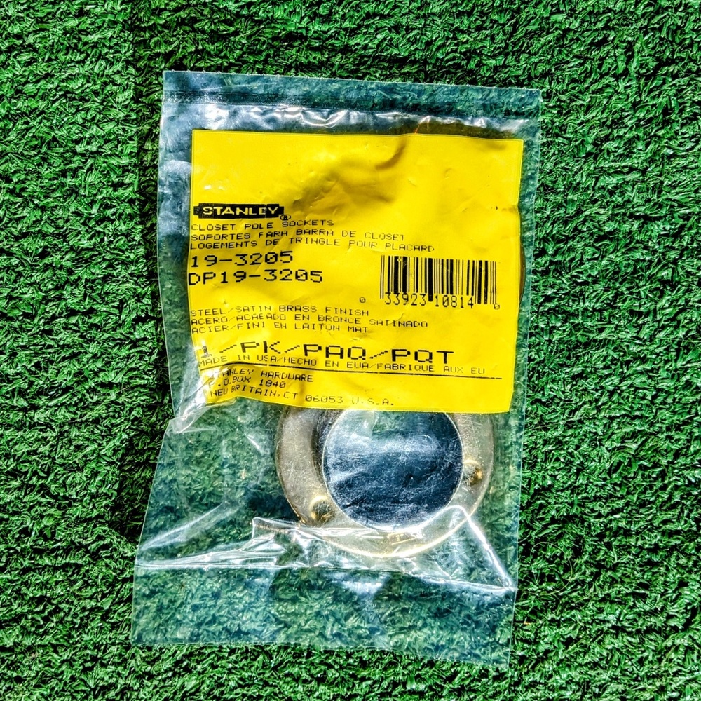 Stanley DP19-3205 Steel/Satin Brass Finish/Closet Pole Sockets 2.5" Set NIP